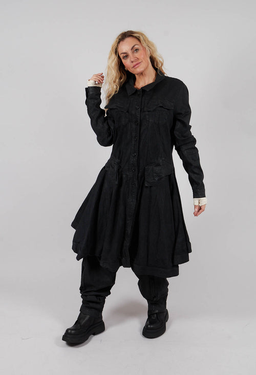 Coat with Frilled Hem in Black Gloss - 1031206