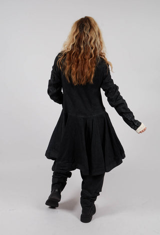 Coat with Frilled Hem in Black Gloss - 1031206