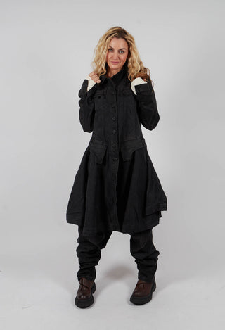 Coat with Frilled Hem in Turf Black - 1031206