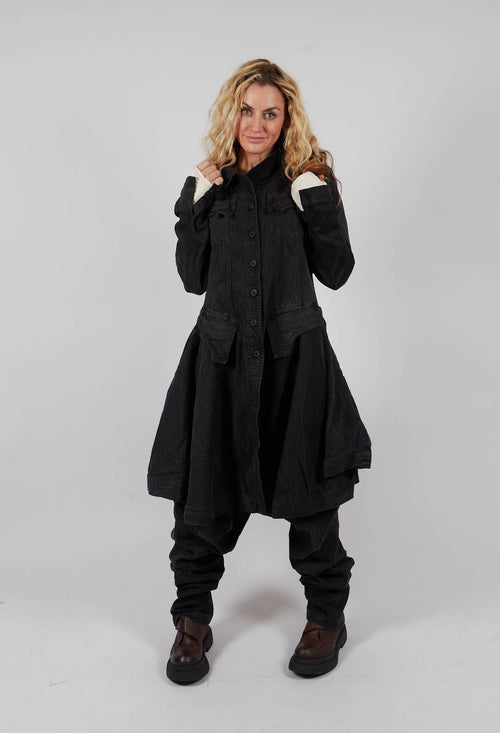 Coat with Frilled Hem in Turf Black - 1031206