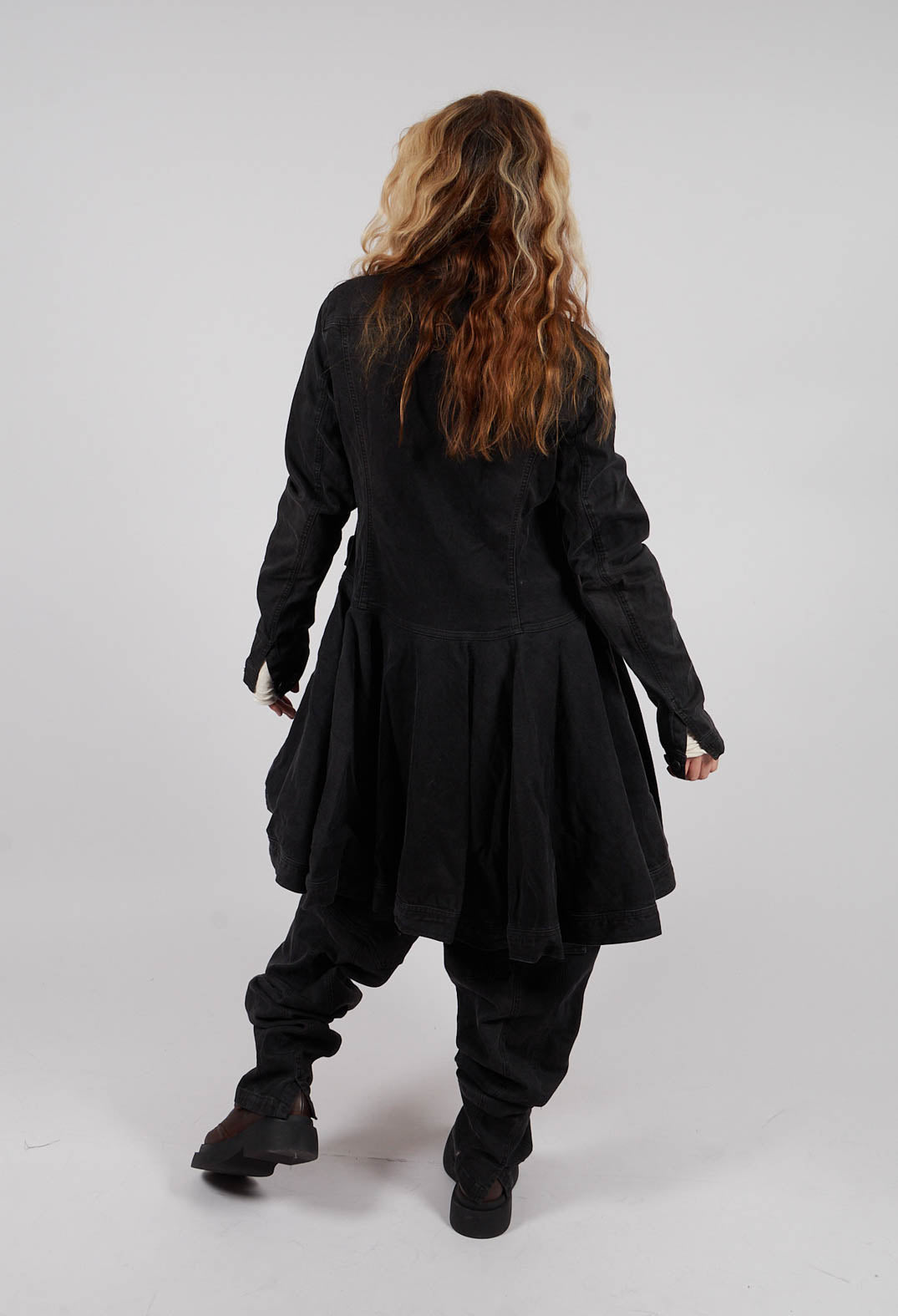Coat with Frilled Hem in Turf Black - 1031206