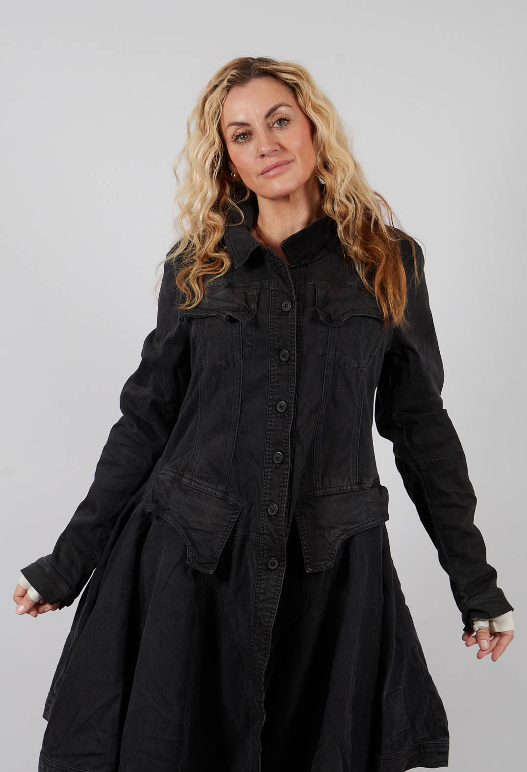Coat with Frilled Hem in Turf Black - 1031206