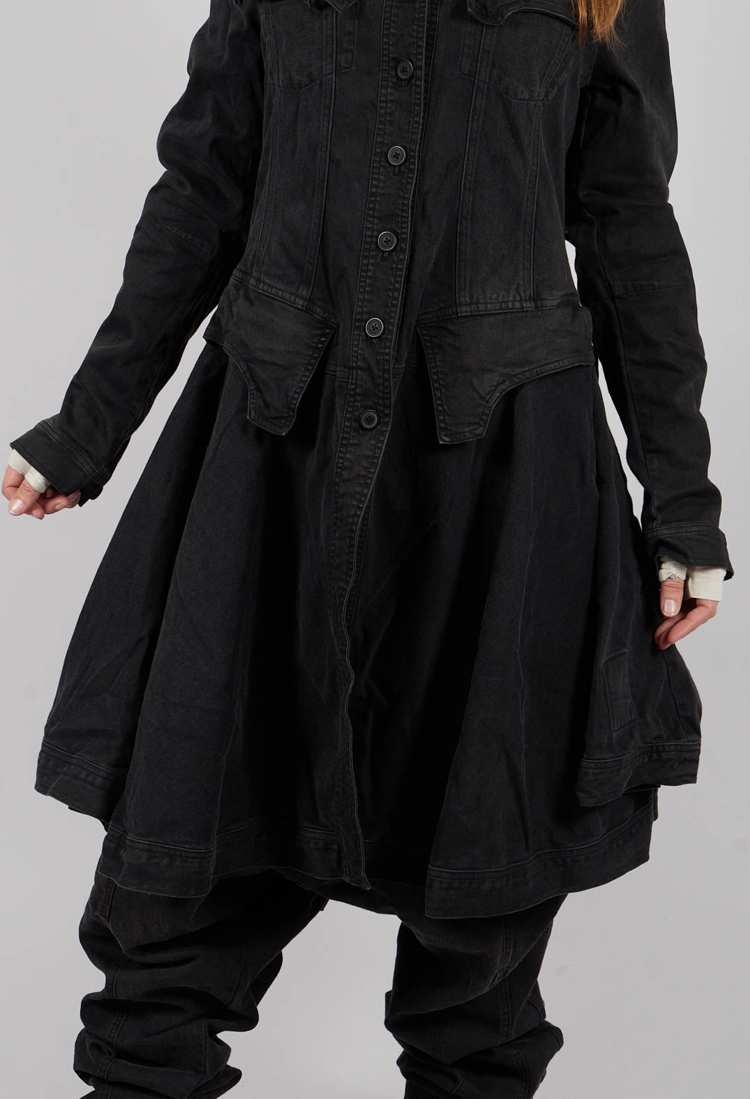 Coat with Frilled Hem in Turf Black - 1031206