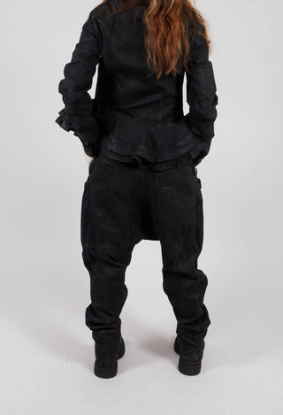 Drop Crotch Trousers with Pockets in Black Gloss - 1030107