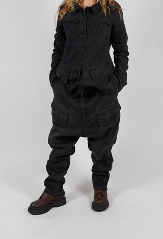 PRE-ORDER - Drop Crotch Trousers with Pockets in Turf Black - 1030107