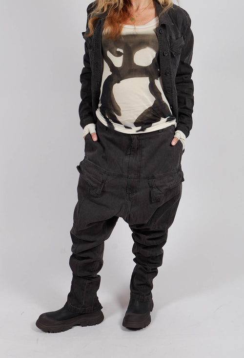 Drop Crotch Trousers with Pockets in Turf Wash - 1030107