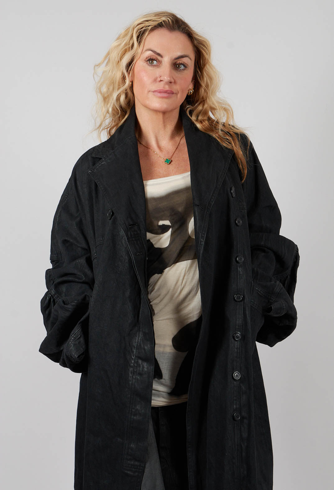Relaxed Fit Coat in Black Gloss - 1031213