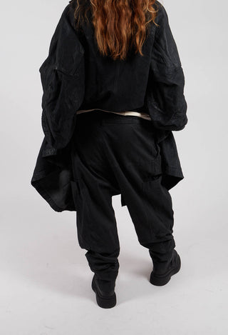 Drop Crotch Trousers with Belt in Black Gloss - 1070103