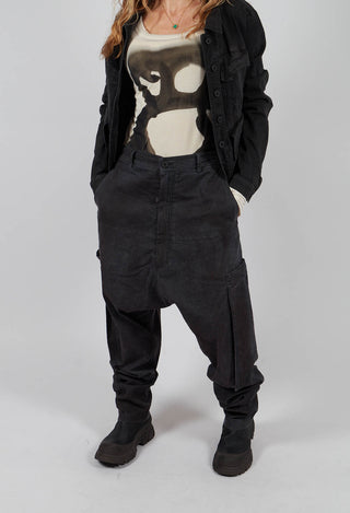 Drop Crotch Trousers with Belt in Turf Black - 1070103