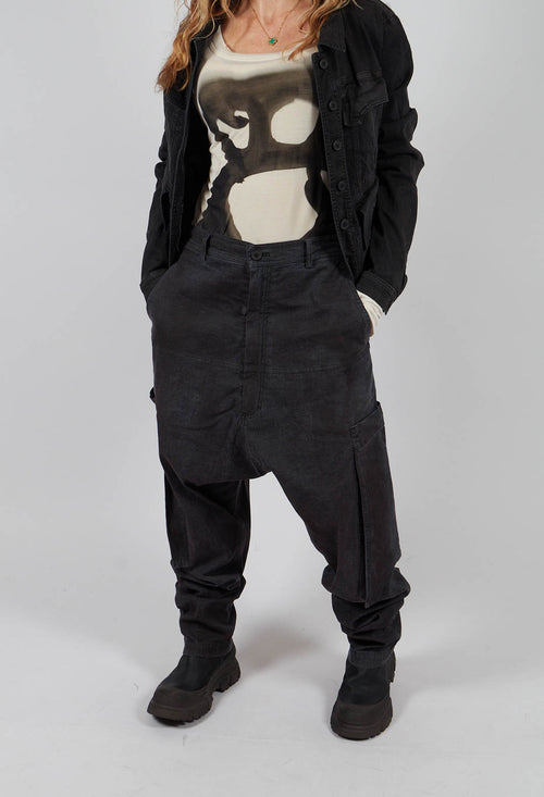 Drop Crotch Trousers with Belt in Turf Black - 1070103