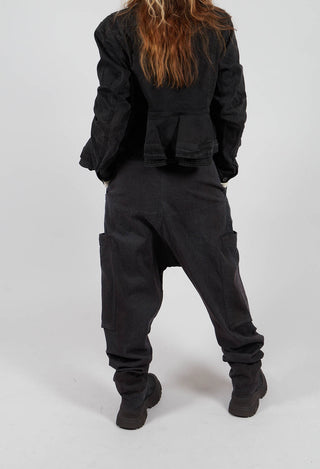 Drop Crotch Trousers with Belt in Turf Black - 1070103