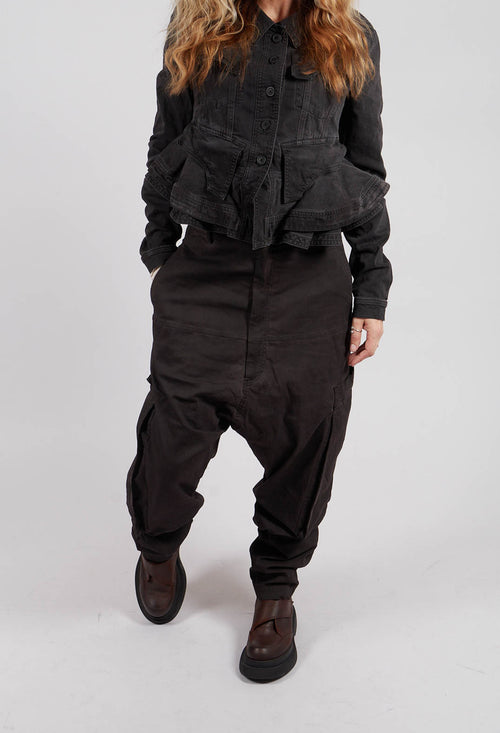 Drop Crotch Trousers with Belt in Turf Wash - 1070103