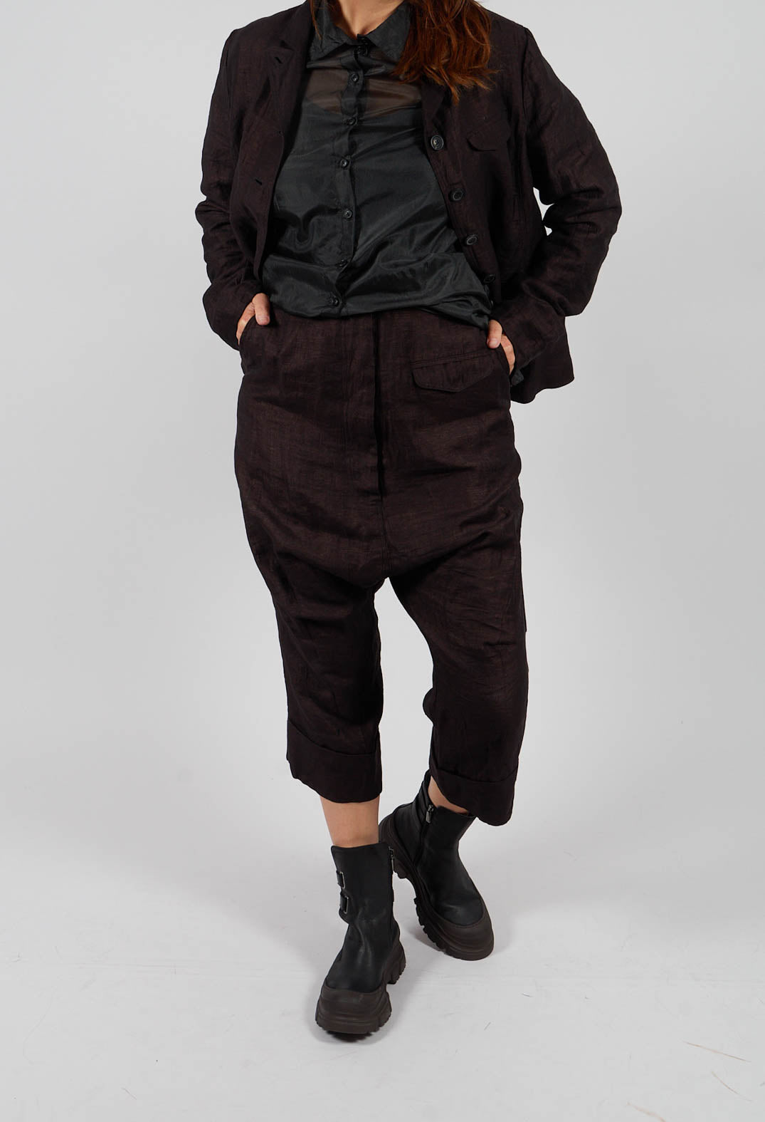 Cropped Drop Crotch Trousers in Turf Delave - 1080101