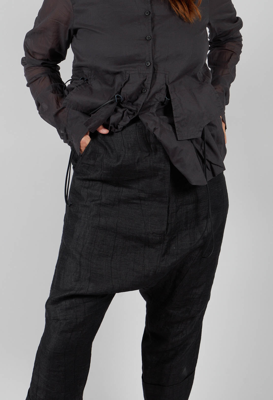 Cropped Drop Crotch Trousers in Crow - 1080101