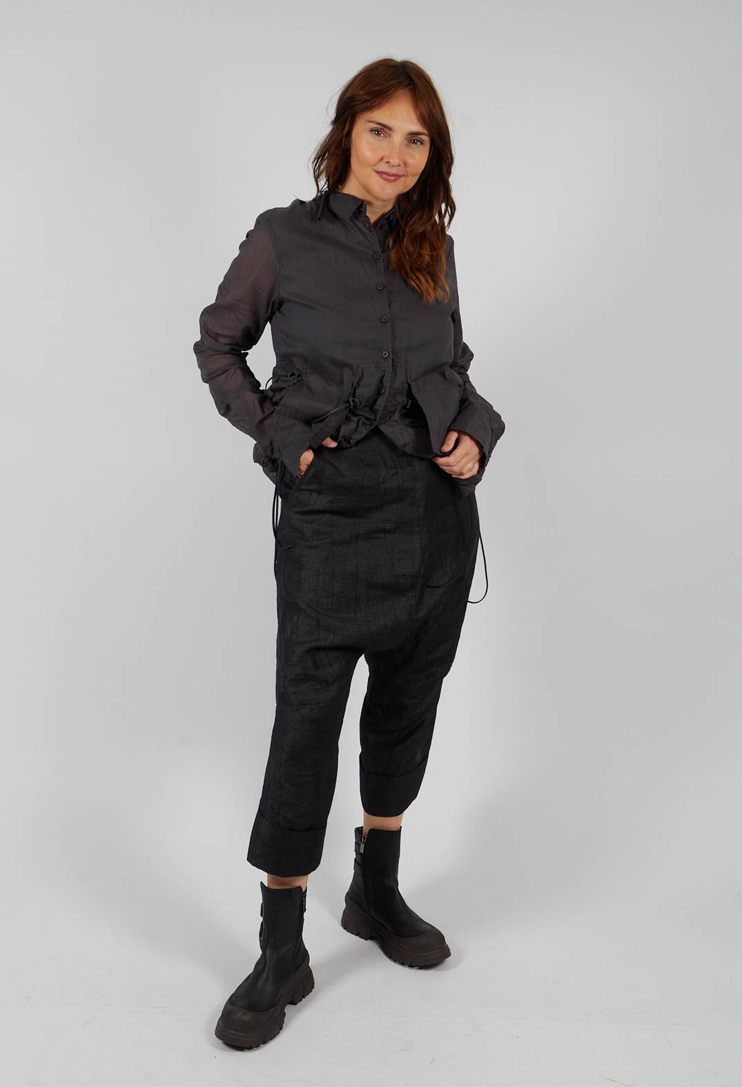 Cropped Drop Crotch Trousers in Crow - 1080101