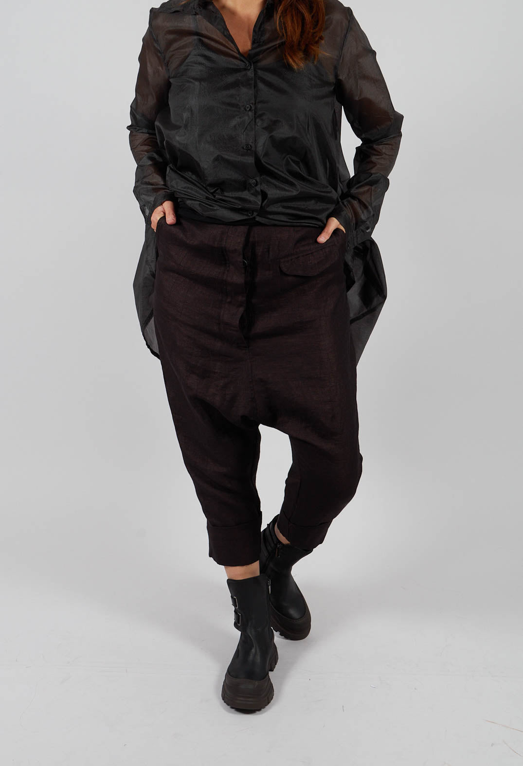 Drop Crotch Belted Trousers in Turf Delave - 1080104