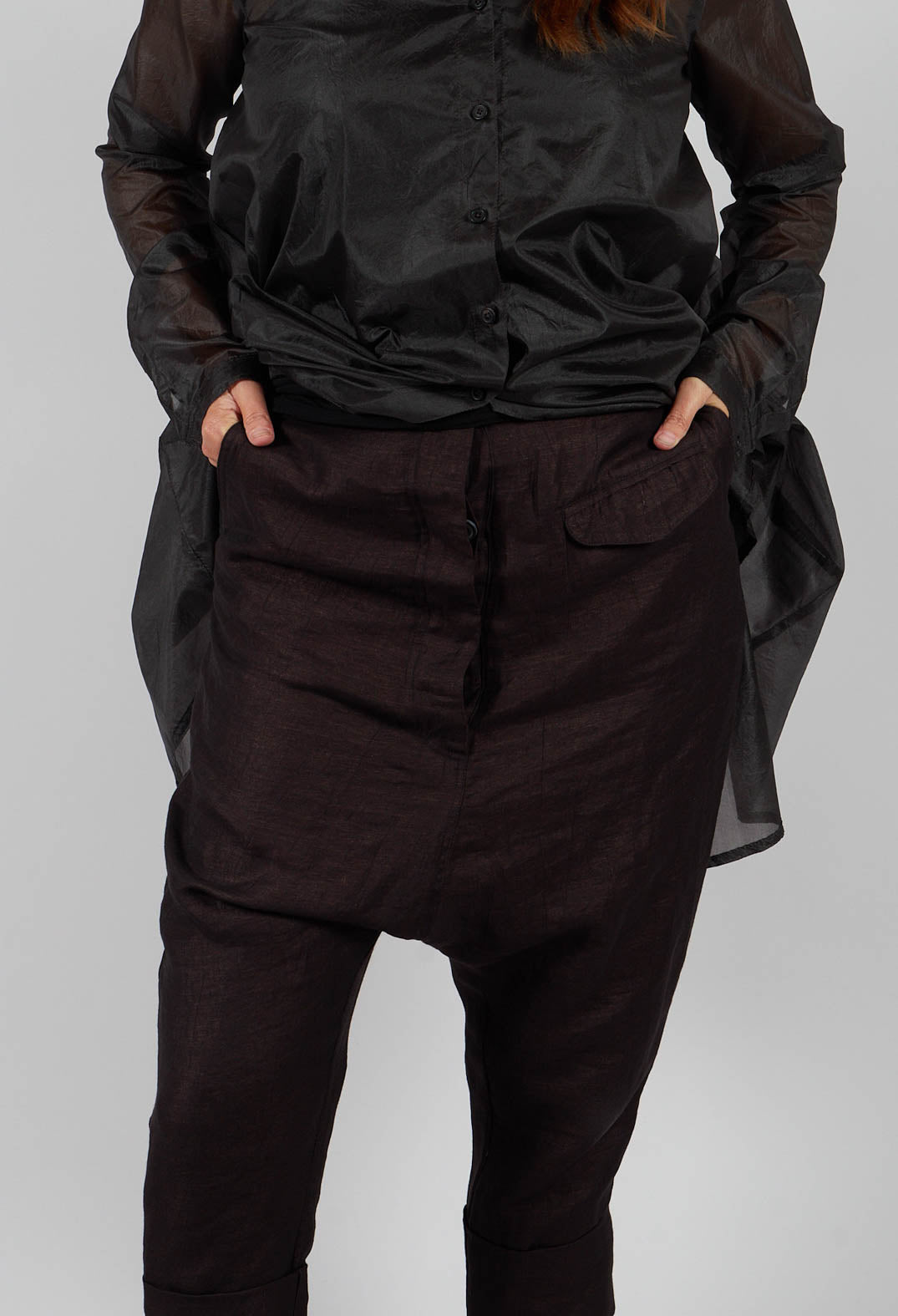 Drop Crotch Belted Trousers in Turf Delave - 1080104