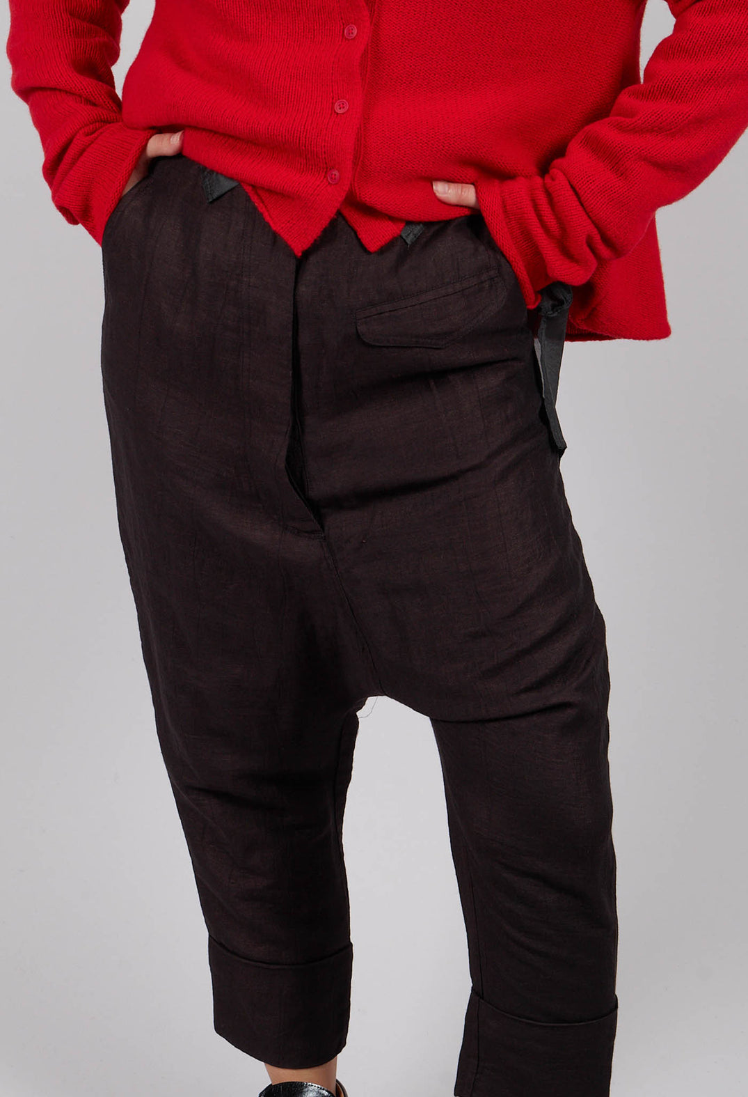 Drop Crotch Belted Trousers in Turf Delave - 1080104