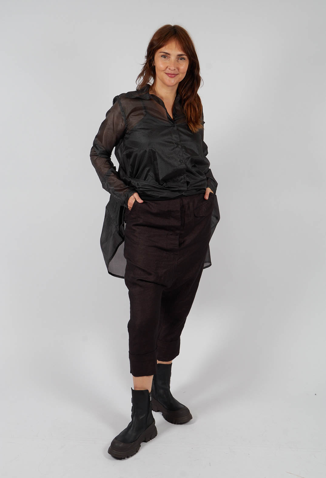 Drop Crotch Belted Trousers in Turf Delave - 1080104