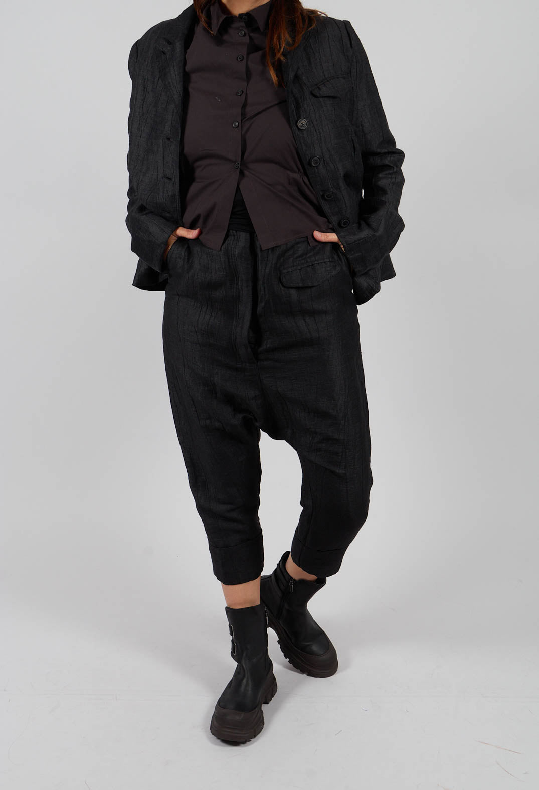 Drop Crotch Belted Trousers in Crow - 1080104