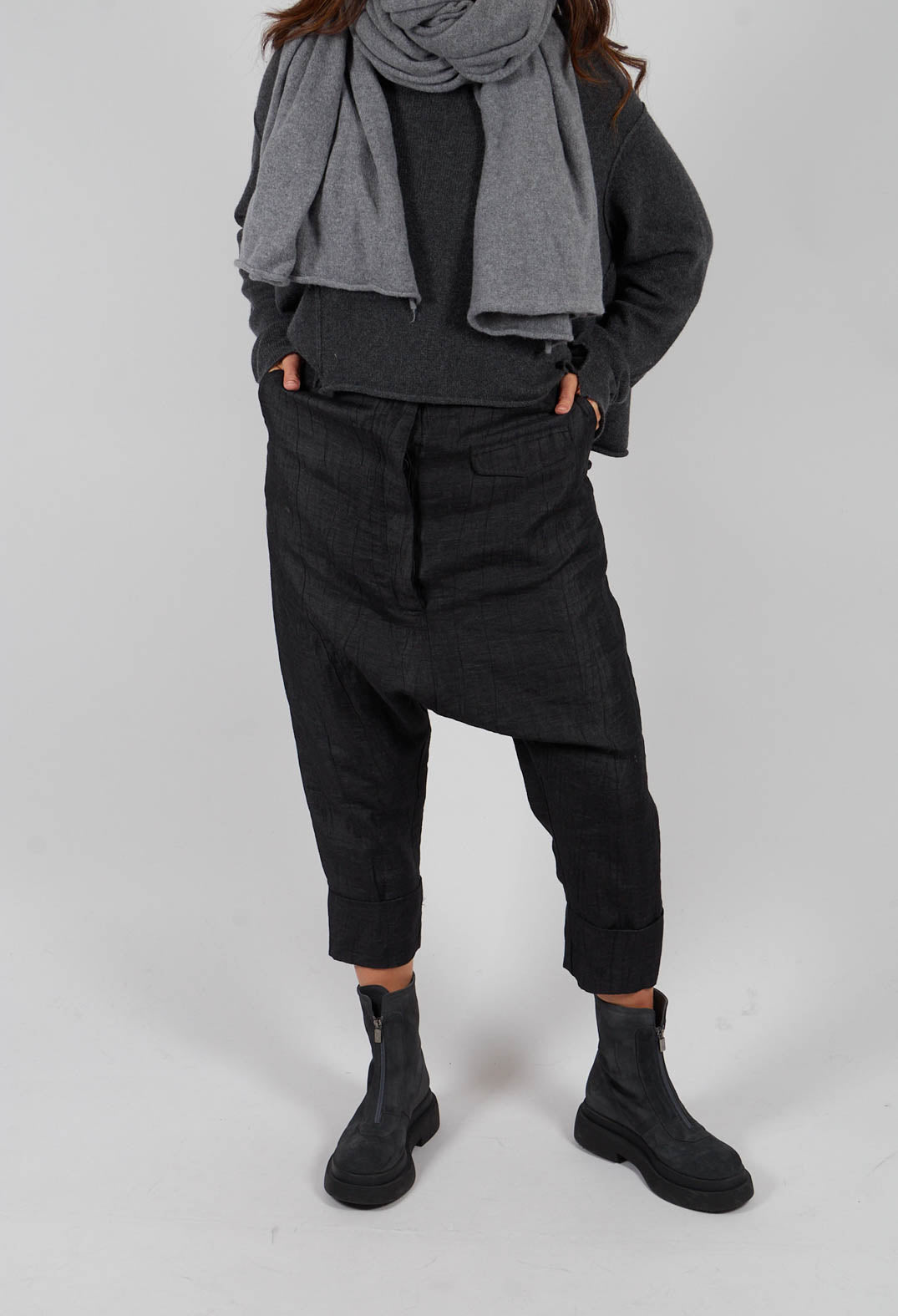 Drop Crotch Belted Trousers in Crow - 1080104