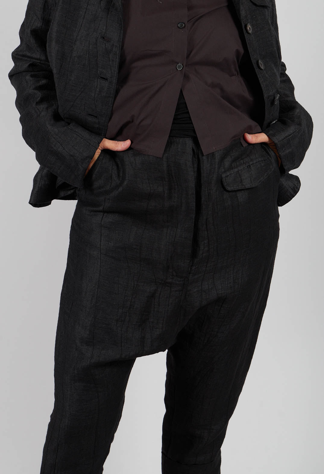 Drop Crotch Belted Trousers in Crow - 1080104