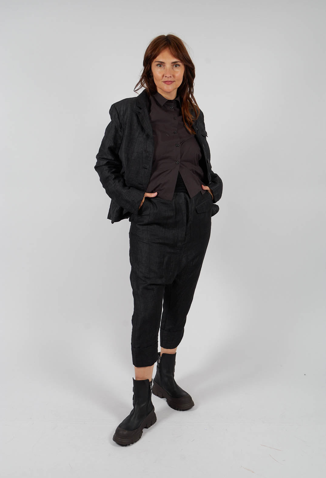 Drop Crotch Belted Trousers in Crow - 1080104