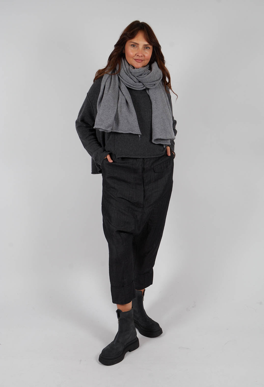 Drop Crotch Belted Trousers in Crow - 1080104