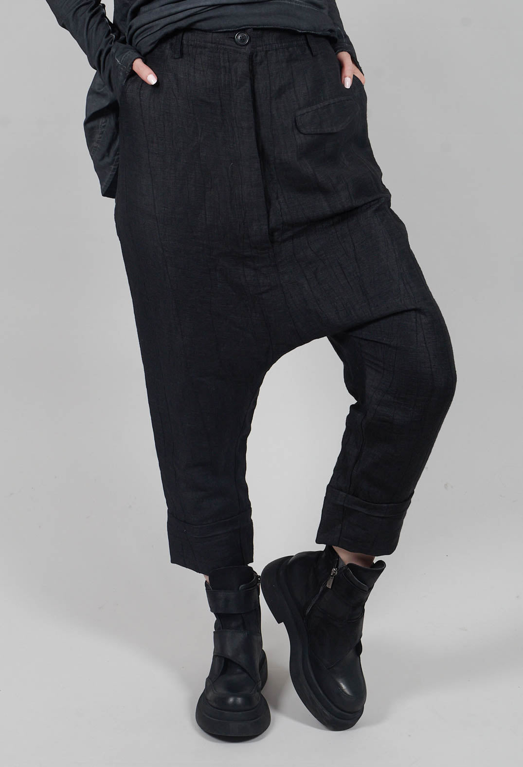 Drop Crotch Belted Trousers in Crow - 1080104