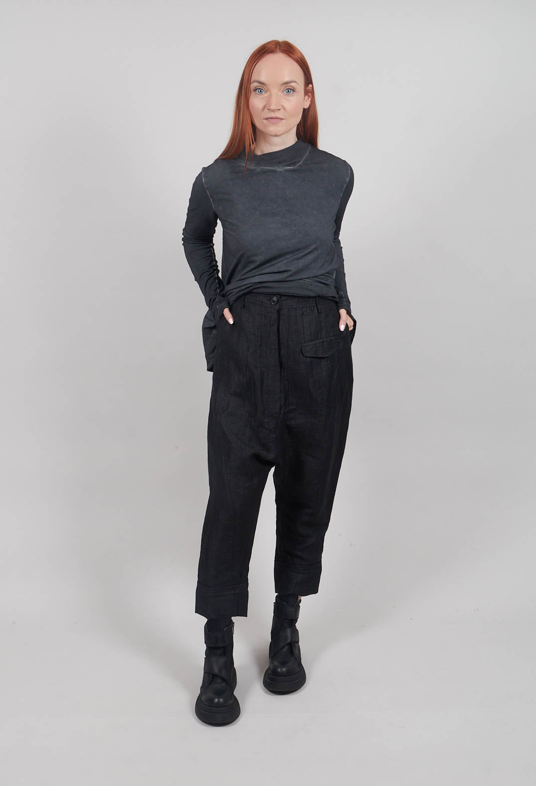 Drop Crotch Belted Trousers in Crow - 1080104
