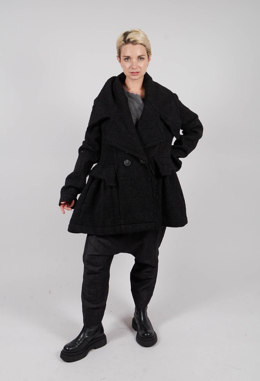 Double Breasted Jacket in Black Mel - 1121105