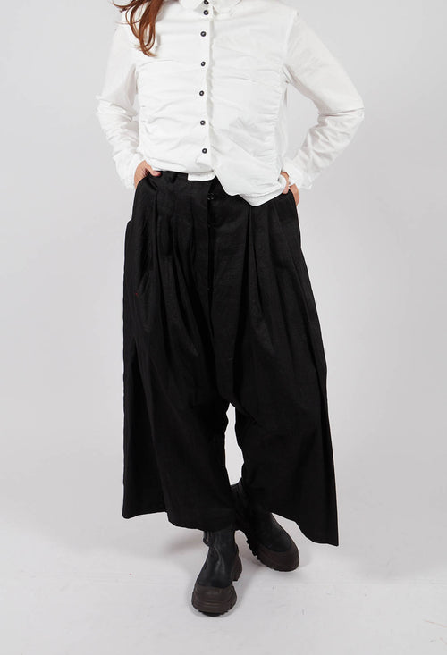Wide Leg Drop Crotch Trousers in Black - 1160103
