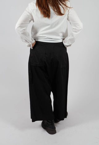 Wide Leg Drop Crotch Trousers in Black - 1160103