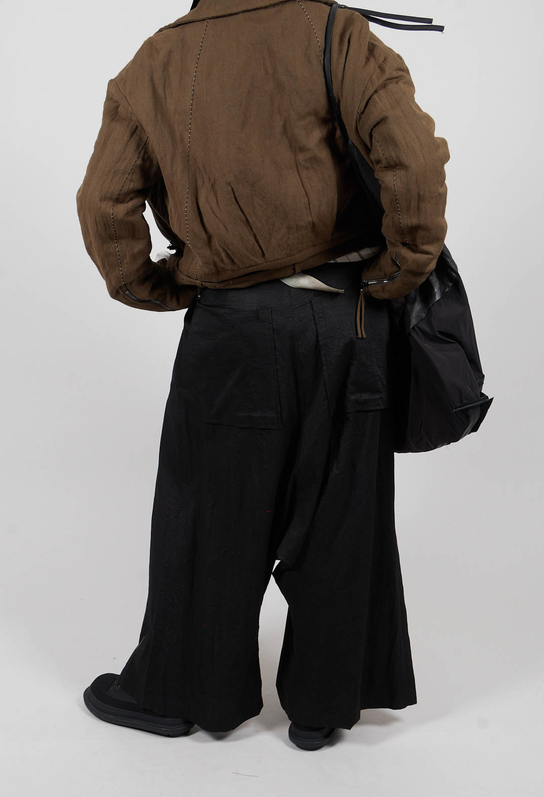 Wide Leg Drop Crotch Trousers in Black - 1160103
