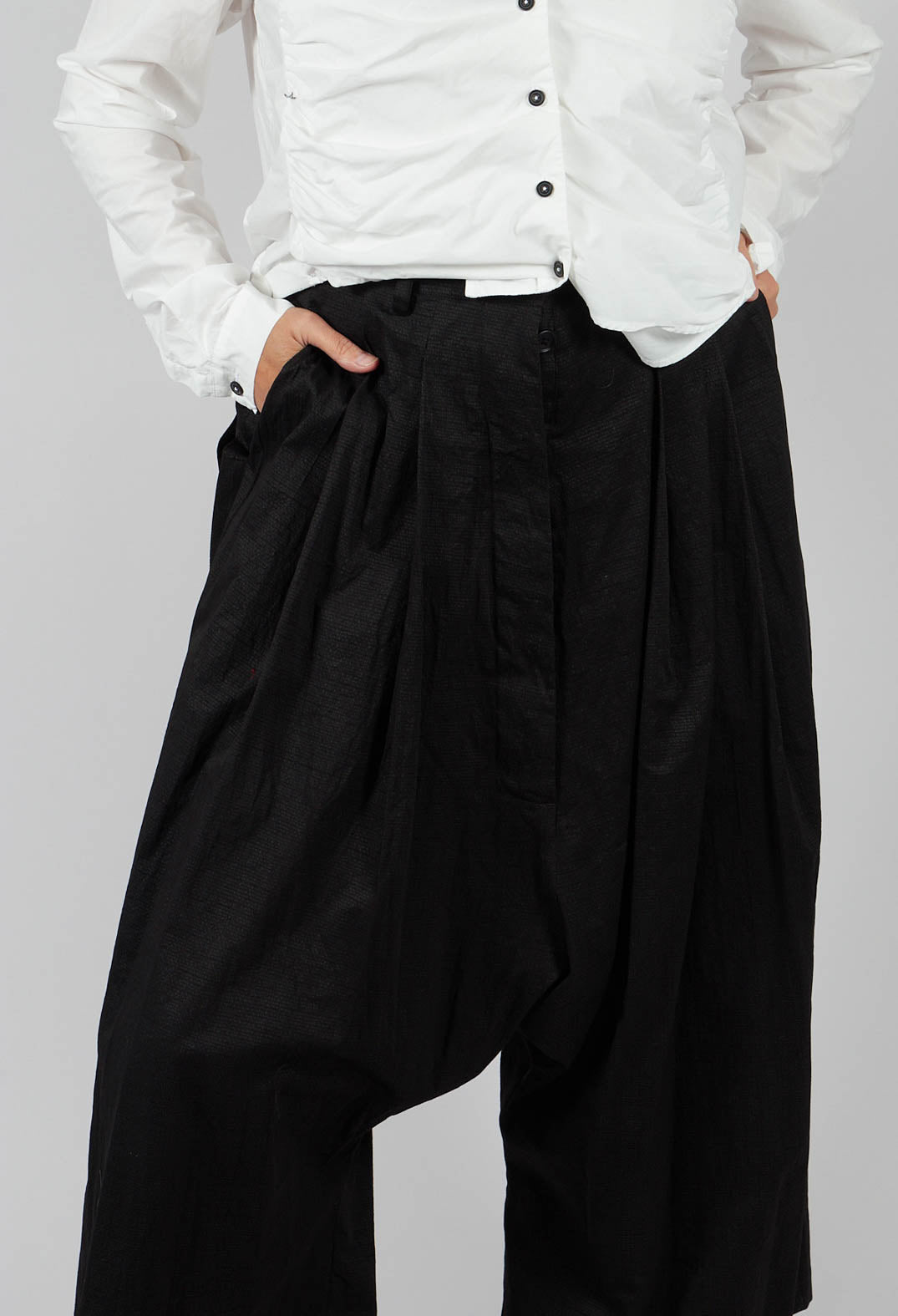 Wide Leg Drop Crotch Trousers in Black - 1160103
