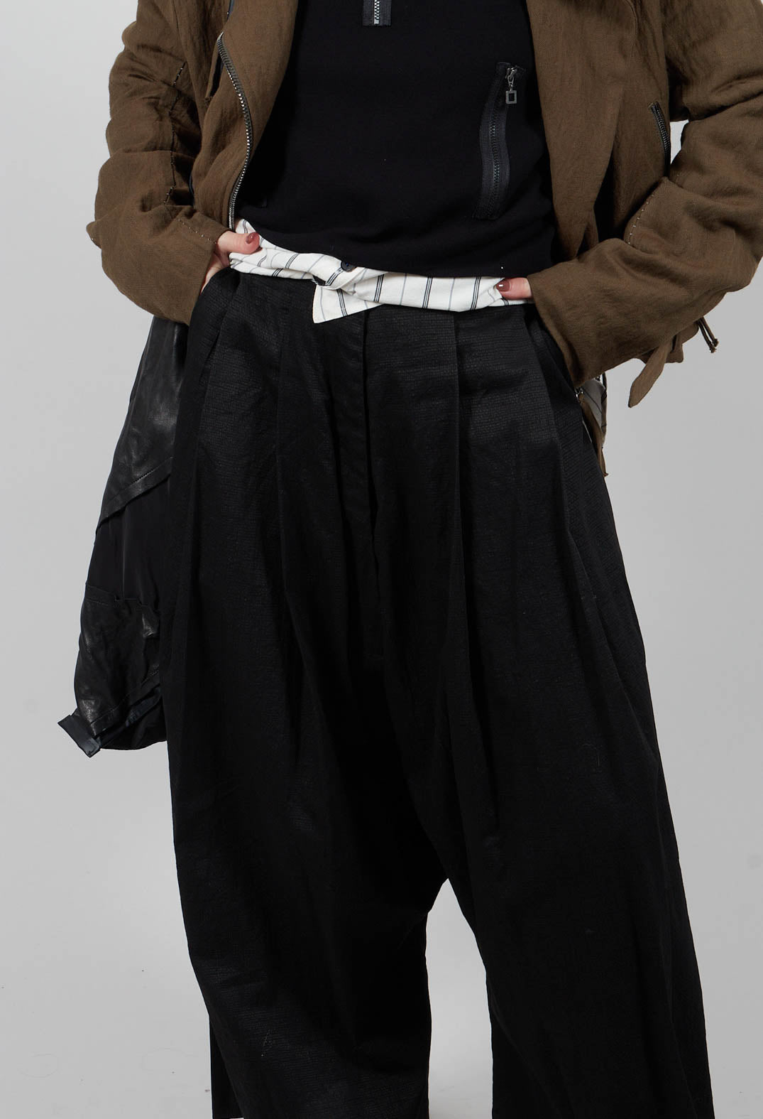Wide Leg Drop Crotch Trousers in Black - 1160103