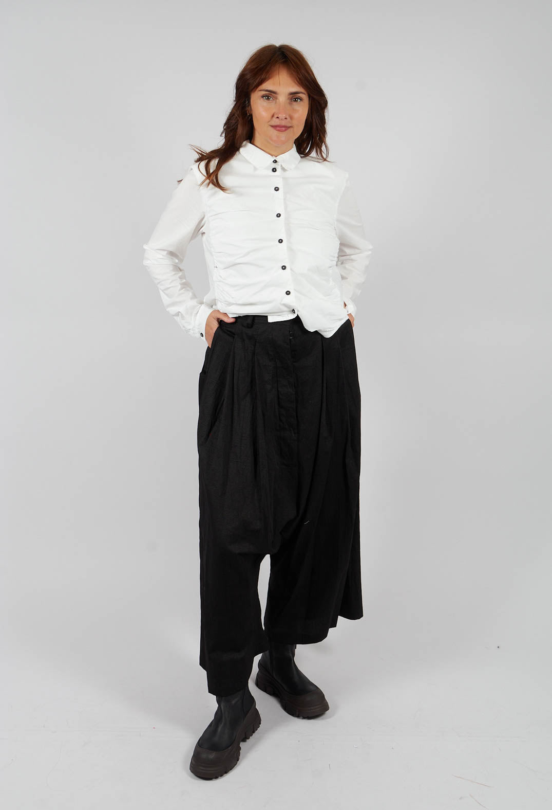 Wide Leg Drop Crotch Trousers in Black - 1160103