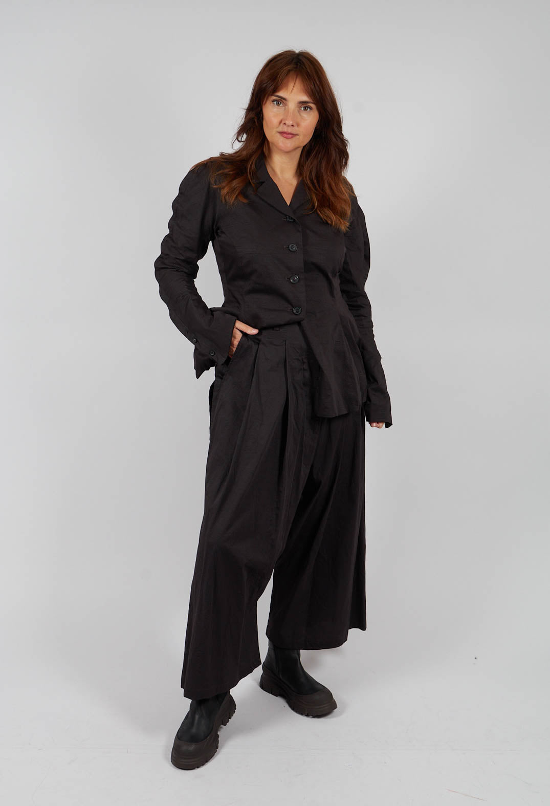 Wide Leg Drop Crotch Trousers in Turf - 1160103