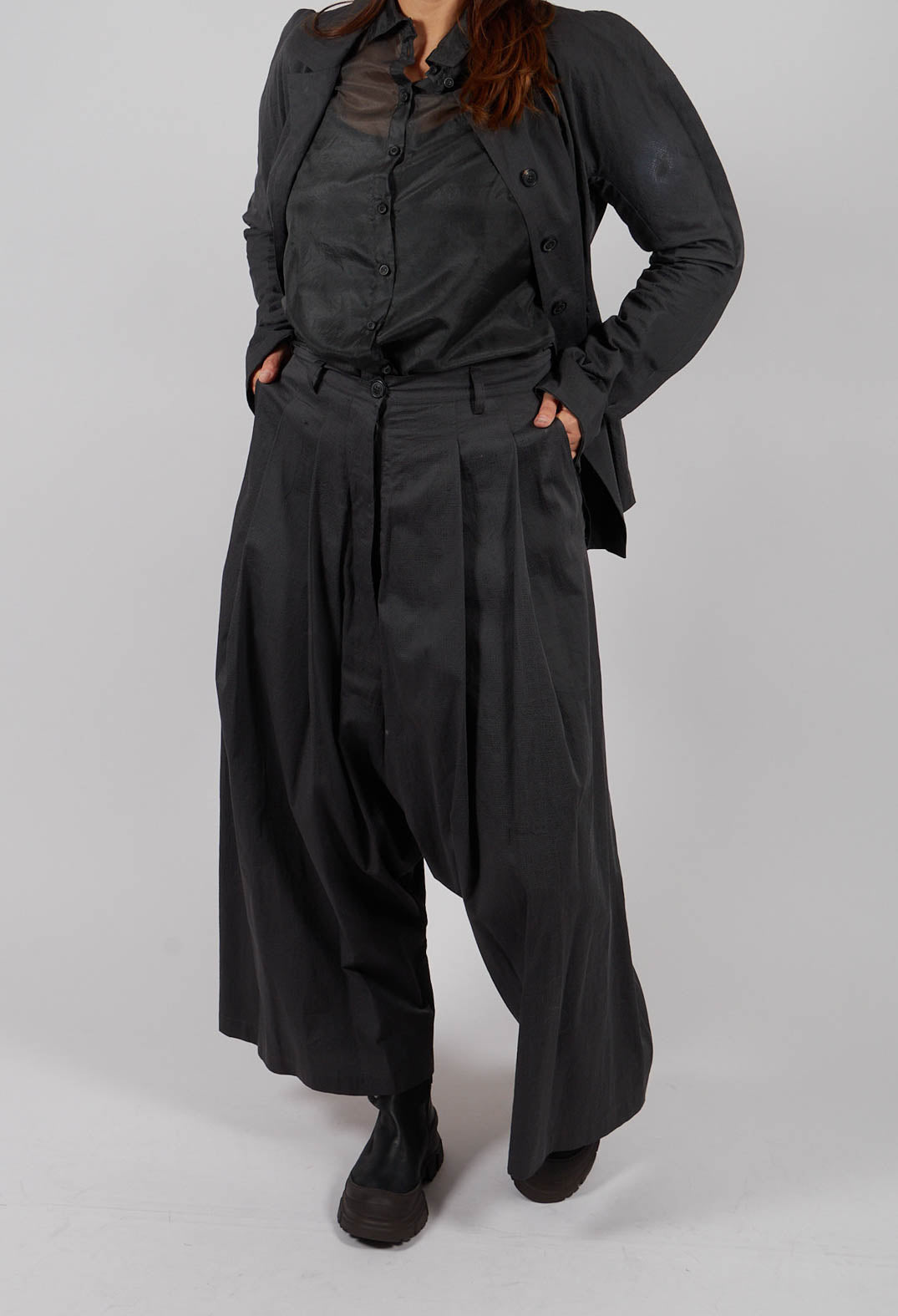 Wide Leg Drop Crotch Trousers in Swamp - 1160103