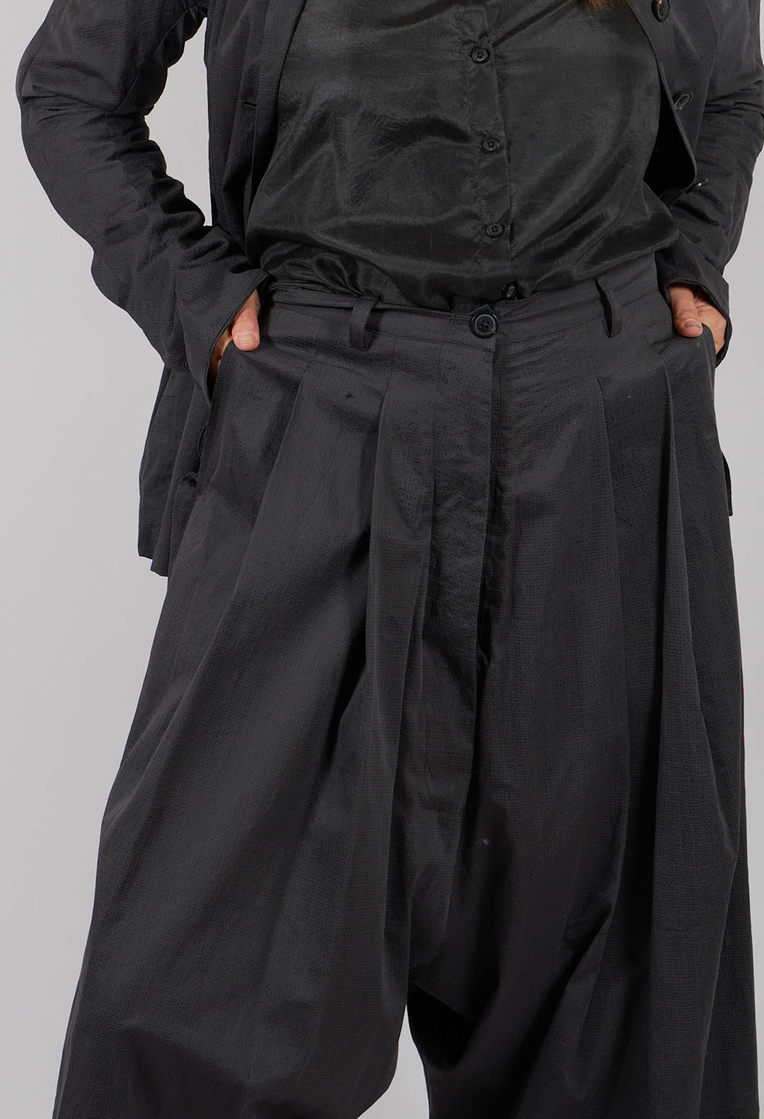 Wide Leg Drop Crotch Trousers in Swamp - 1160103