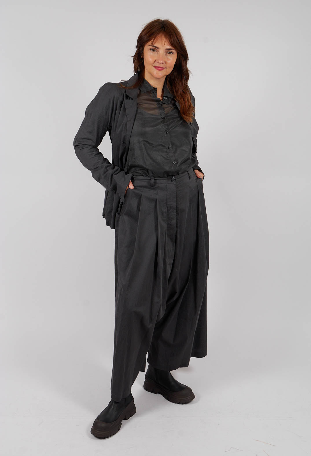 Wide Leg Drop Crotch Trousers in Swamp - 1160103