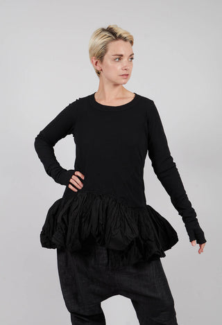 Long Sleeve T-Shirt with Peplum Hem in Black - 1180505