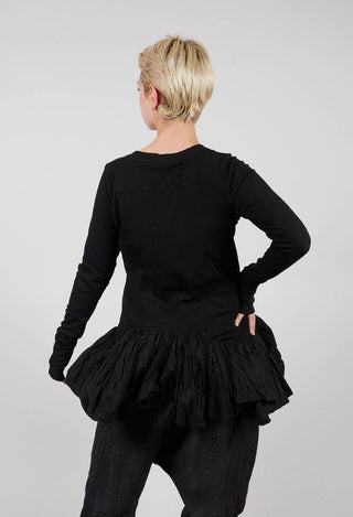 Long Sleeve T-Shirt with Peplum Hem in Black - 1180505