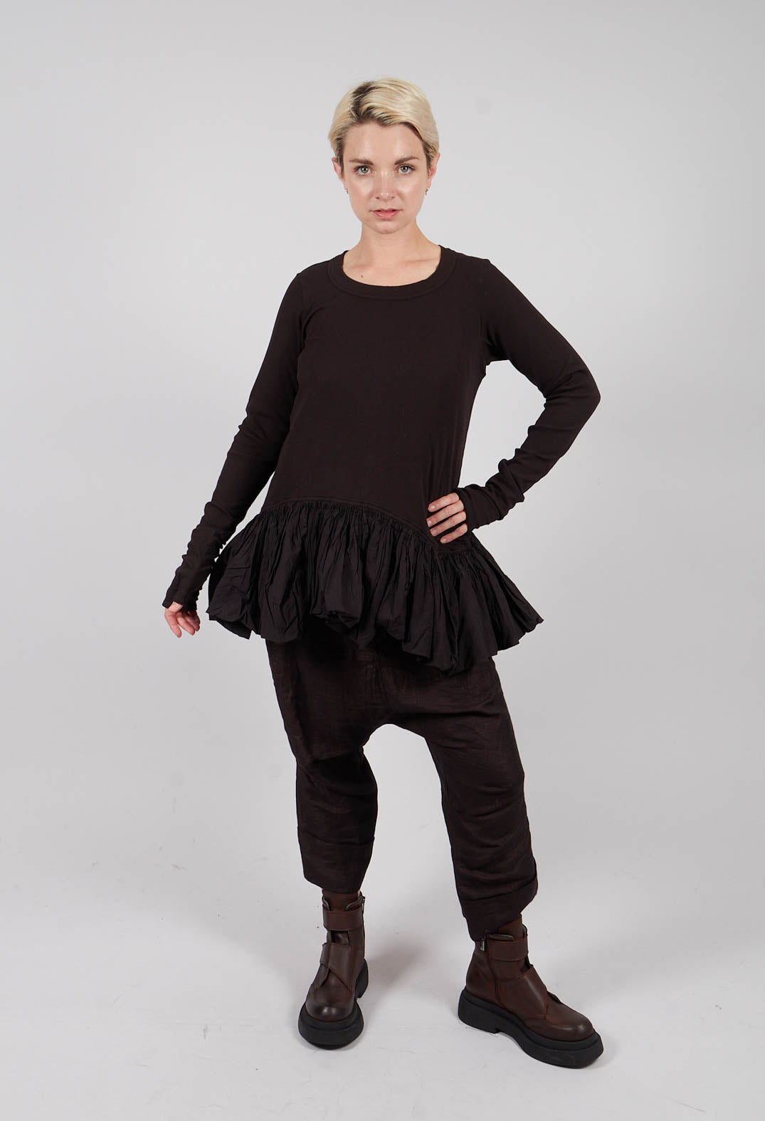 Long Sleeve T-Shirt with Peplum Hem in Turf - 1180505