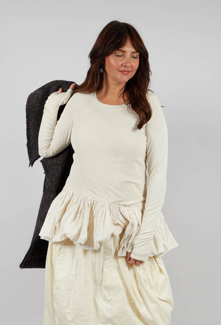 Long Sleeve T-Shirt with Peplum Hem in Bone - 1180505
