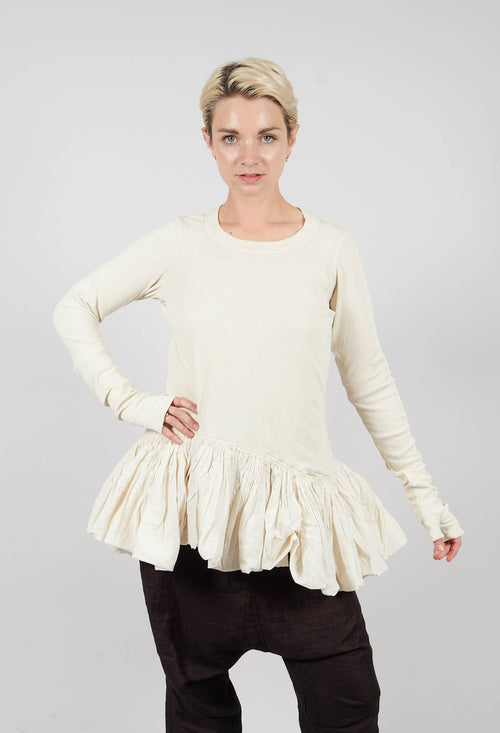 Long Sleeve T-Shirt with Peplum Hem in Bone - 1180505