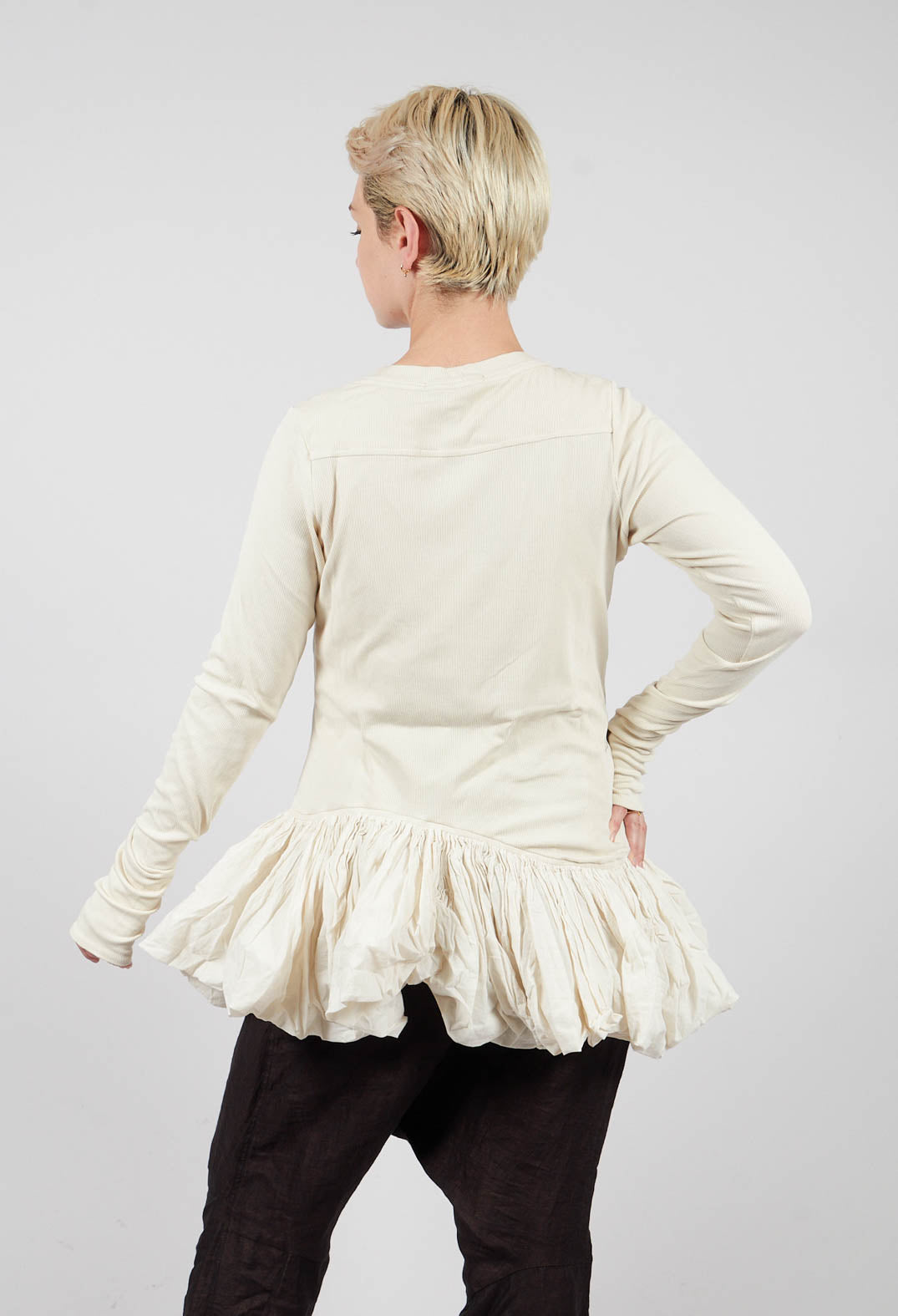 Long Sleeve T-Shirt with Peplum Hem in Bone - 1180505