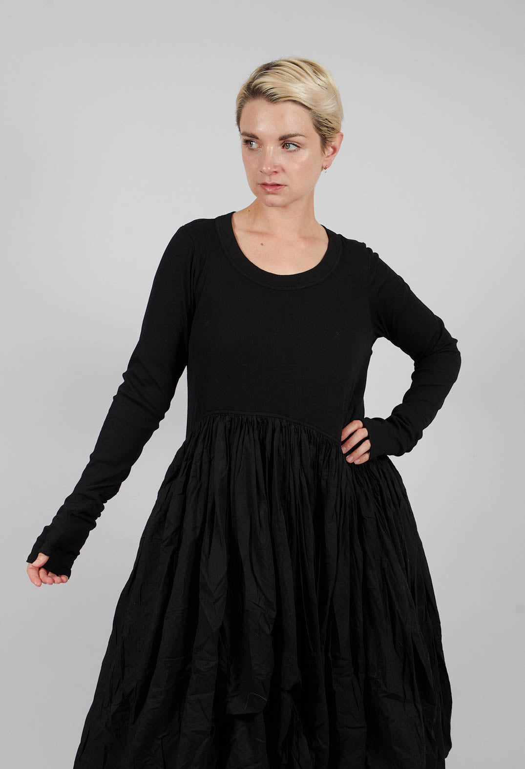 Jersey Dress with Fabric Hem in Black - 1180906