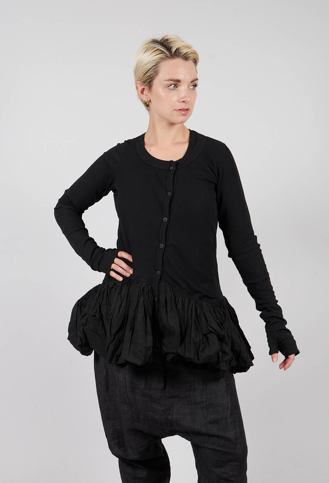 Jersey Jacket with Peplum Hem in Black - 1181111