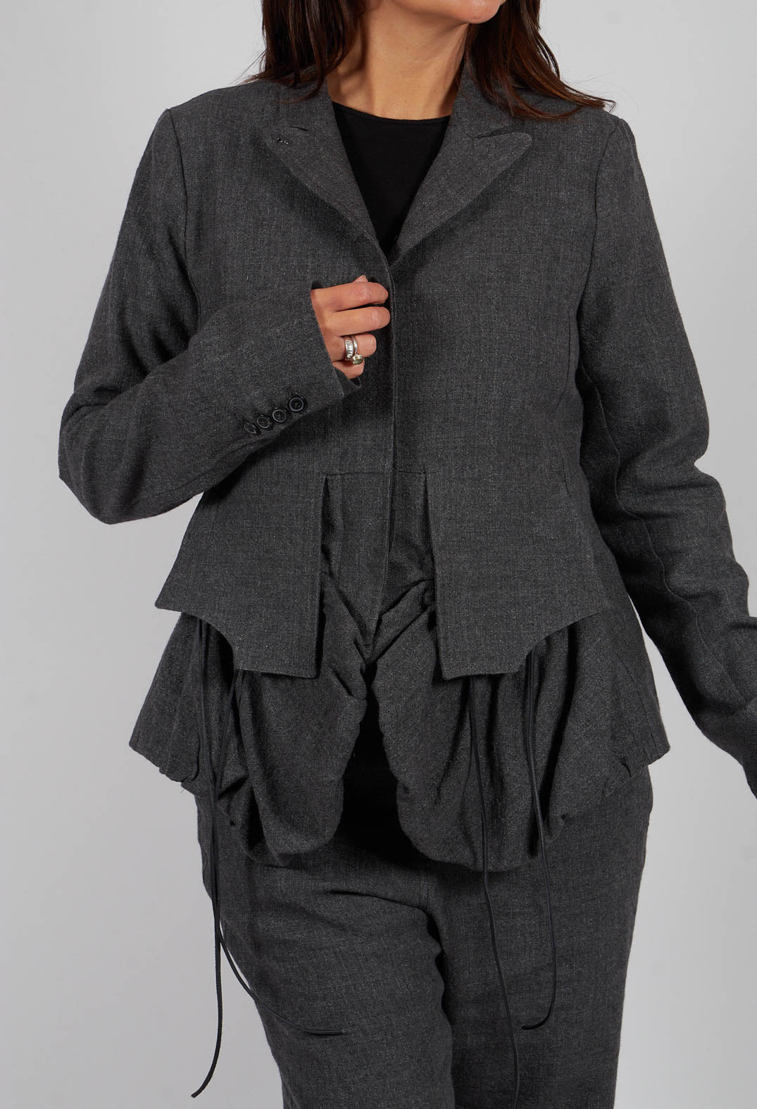 Tailored Jacket with Drawstring Pockets in Swamp Mel - 1191105